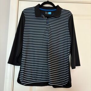 PGA Tour Women’s Black with Blue and White Stripes Long Sleeve Polo Shirt